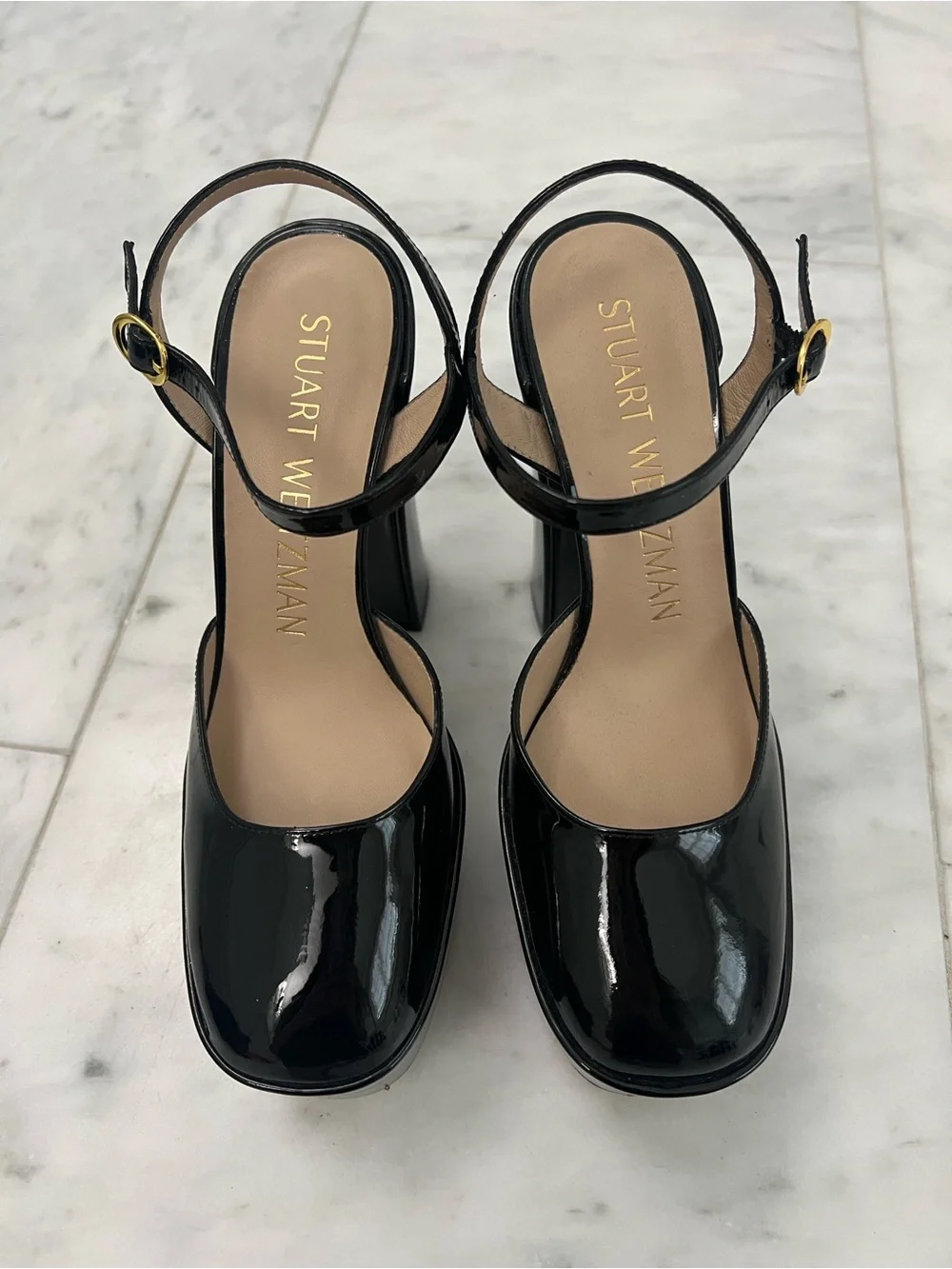 Stuart Weitzman Skyhigh Black Patent Leather Platforms size 6.5